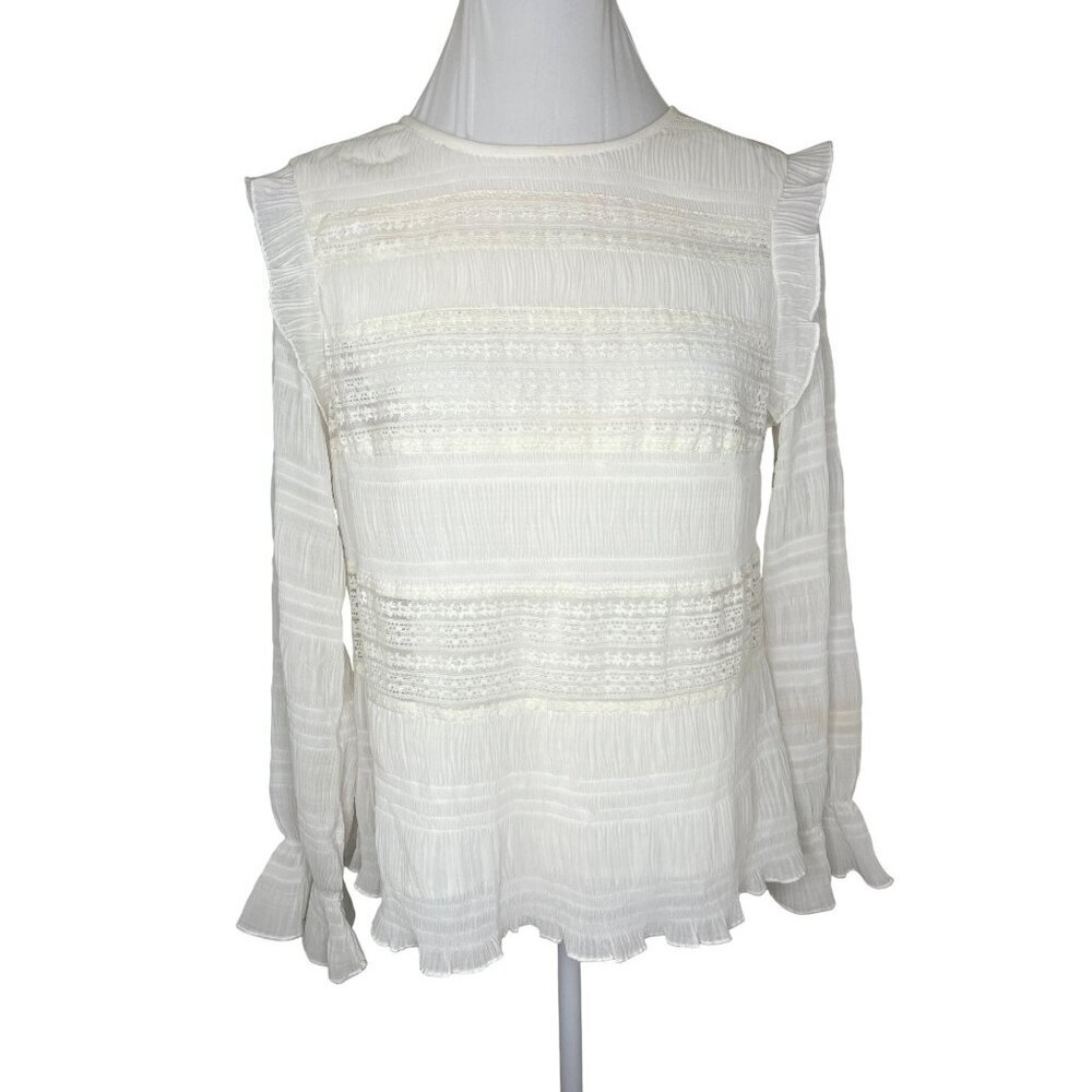 Velvet by Graham & Spencer Long Sleeve Gauze lace White Ivory Blouse Size MED